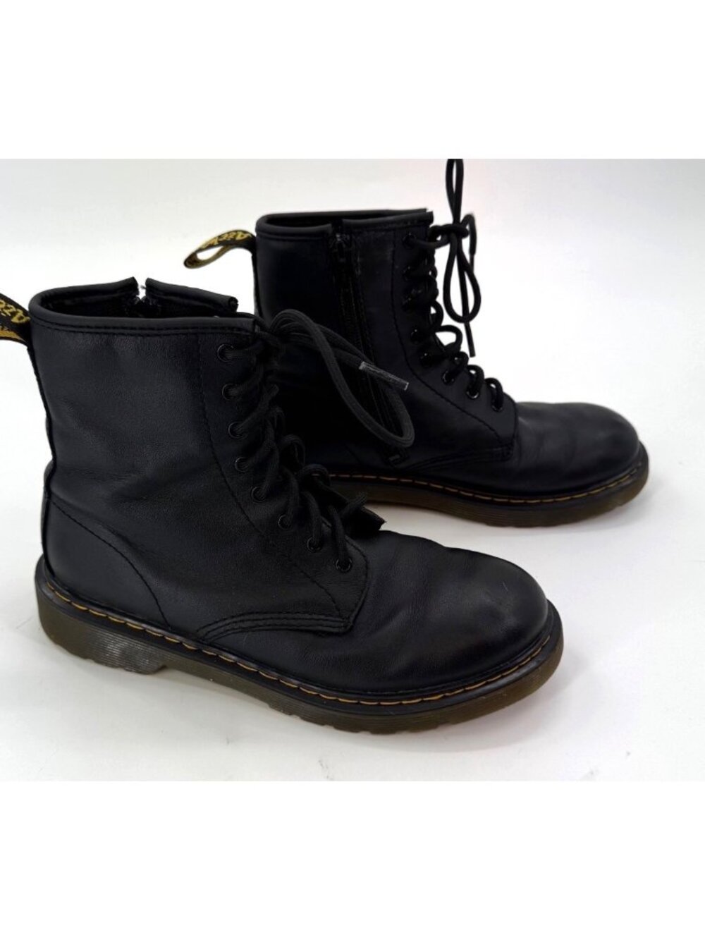 Dr. Martens 1460 Youth Black Leather Lace-Up Combat Boots Side Zipper Size US 5